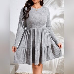 SHEIN LUNE  Marled Rib Knit Ruffle Hem Dress Gray Size M (6)